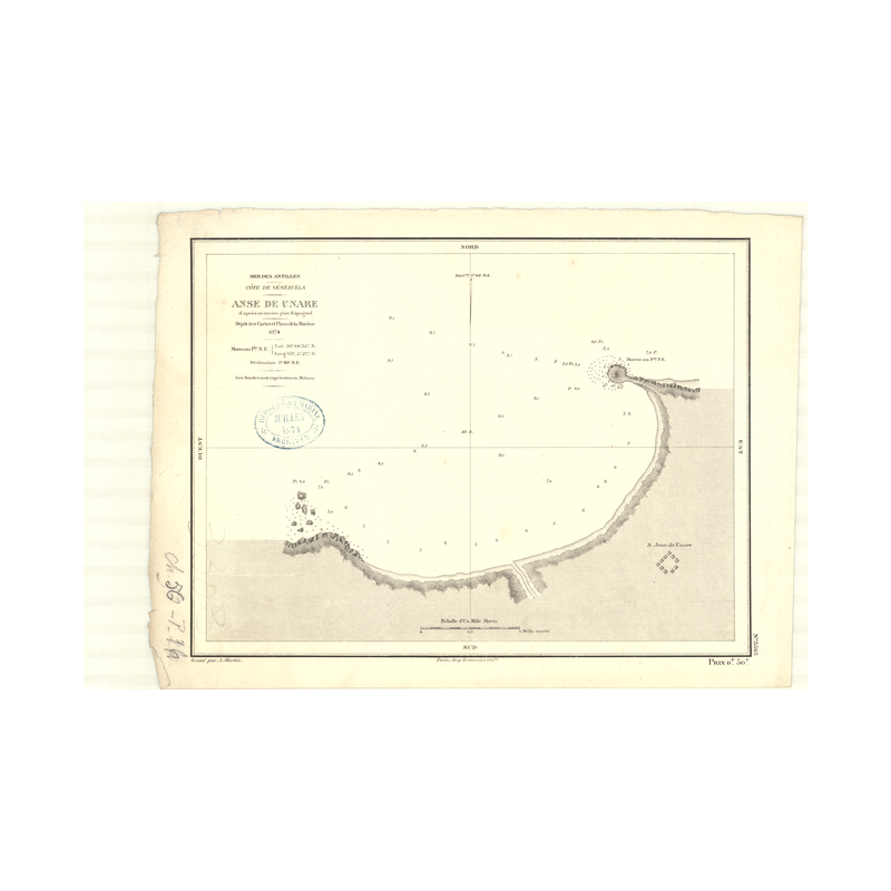 Reproduction of old nautical chart - 3303 - UNARE (Anse) - VENEZUELA - ATLANTIQUE, AMERIQUE DU SUD (Côte Nord), ANTILLES (Mer) -