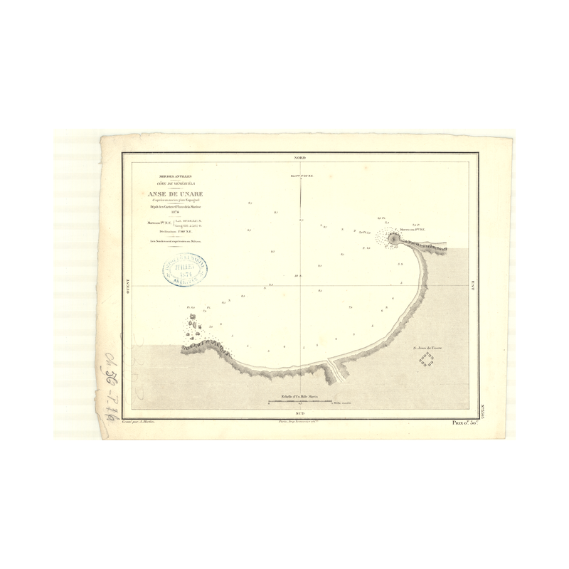 Carte marine ancienne - 3303 - UNARE (Anse) - VENEZUELA - ATLANTIQUE, AMERIQUE DU SUD (Côte Nord), ANTILLES (Mer) - (1874 - 1892