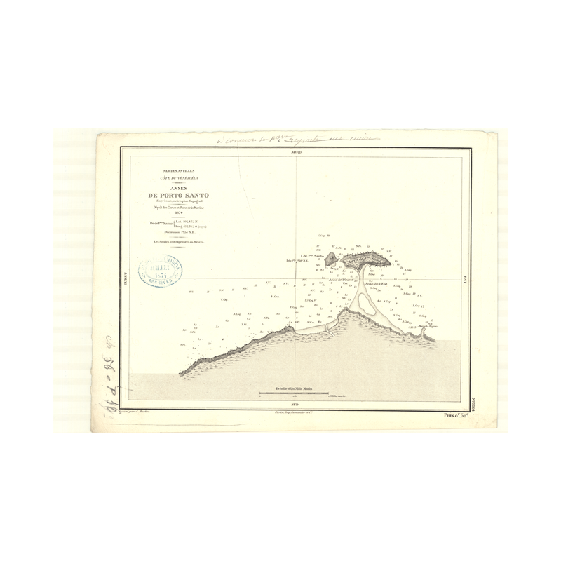 Reproduction carte marine ancienne Shom - 3304 - pORTO SANTO (Anses) - VENEZUELA - Atlantique,AMERIQUE de SUD (Côte Nor