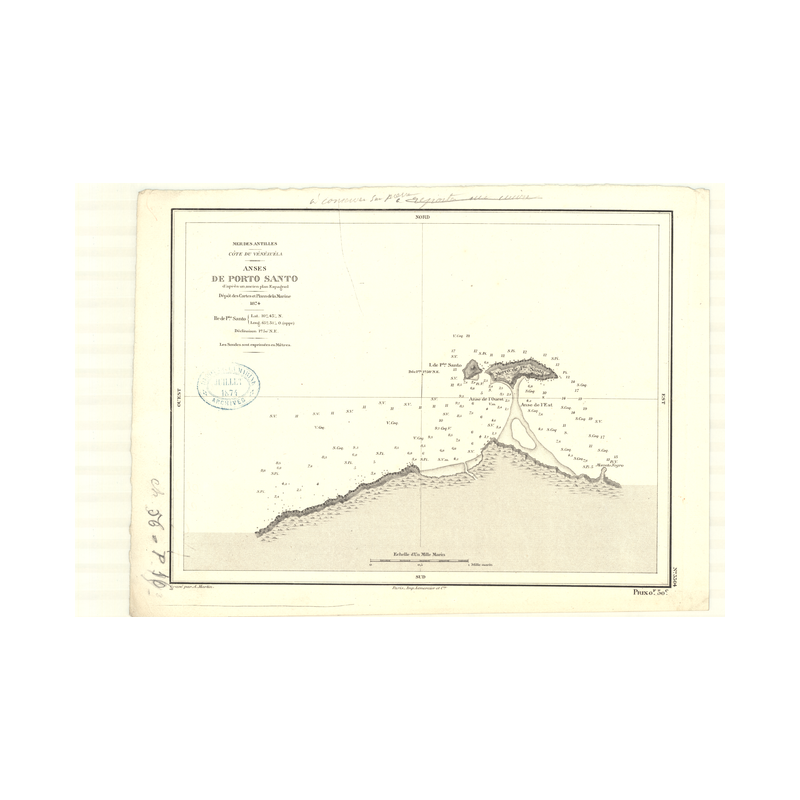 Carte marine ancienne - 3304 - PORTO SANTO (Anses) - VENEZUELA - ATLANTIQUE, AMERIQUE DU SUD (Côte Nord), ANTILLES (Mer) - (1874