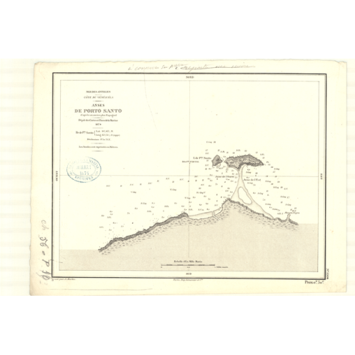 Reproduction carte marine ancienne Shom - 3304 - pORTO SANTO (Anses) - VENEZUELA - Atlantique,AMERIQUE de SUD (Côte Nor