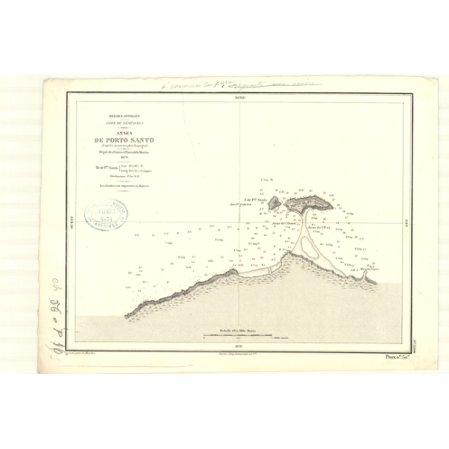 Carte marine ancienne - 3304 - PORTO SANTO (Anses) - VENEZUELA - ATLANTIQUE, AMERIQUE DU SUD (Côte Nord), ANTILLES (Mer) - (1874