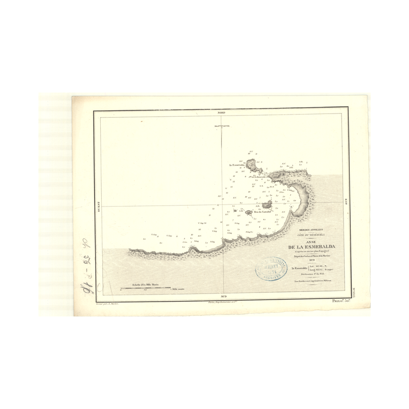 Reproduction carte marine ancienne Shom - 3305 - ESMERALDA (Anse) - VENEZUELA - Atlantique,AMERIQUE de SUD (Côte Nord),