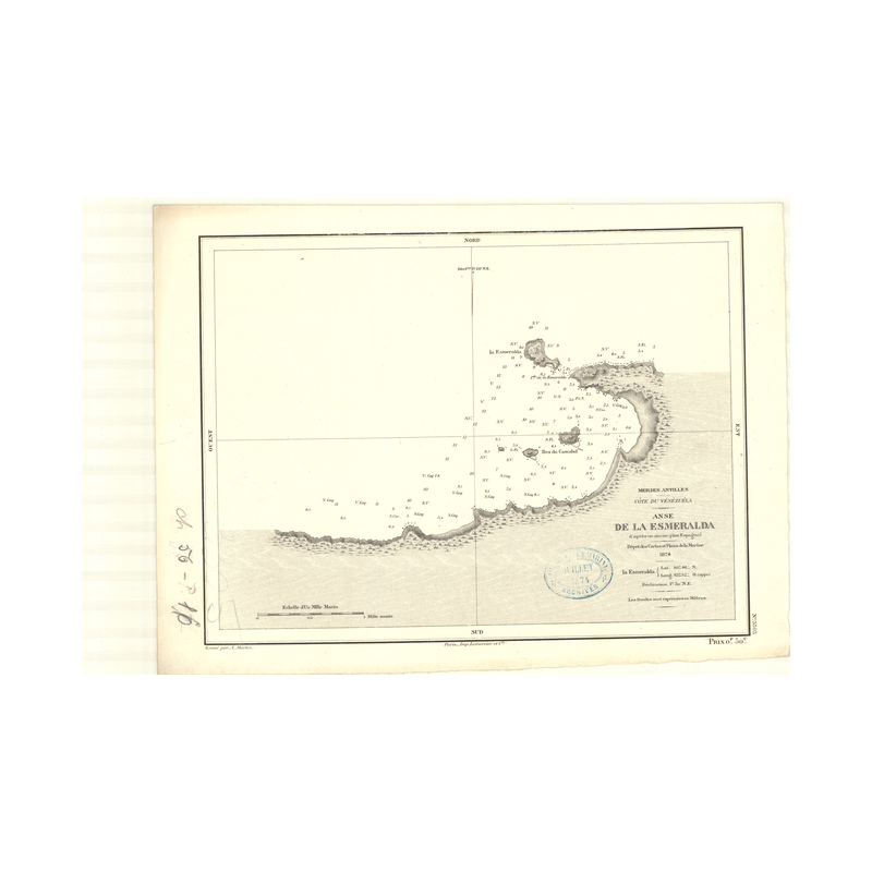 Carte marine ancienne - 3305 - ESMERALDA (Anse) - VENEZUELA - ATLANTIQUE, AMERIQUE DU SUD (Côte Nord), ANTILLES (Mer) - (1874 -