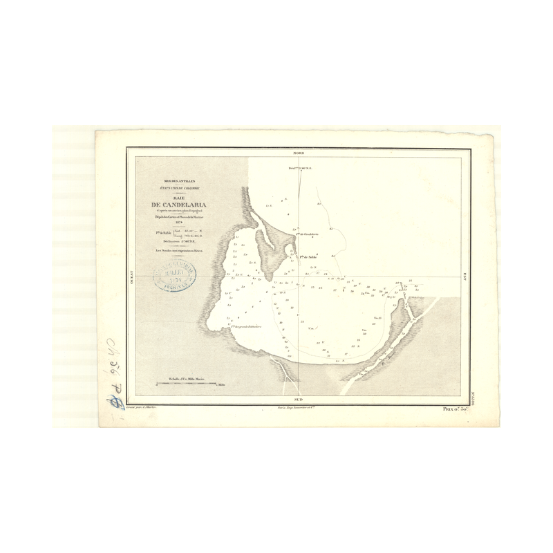 Reproduction carte marine ancienne Shom - 3306 - CANDELARIA (Baie) - COLOMBIE - Atlantique,AMERIQUE de SUD (Côte Nord),