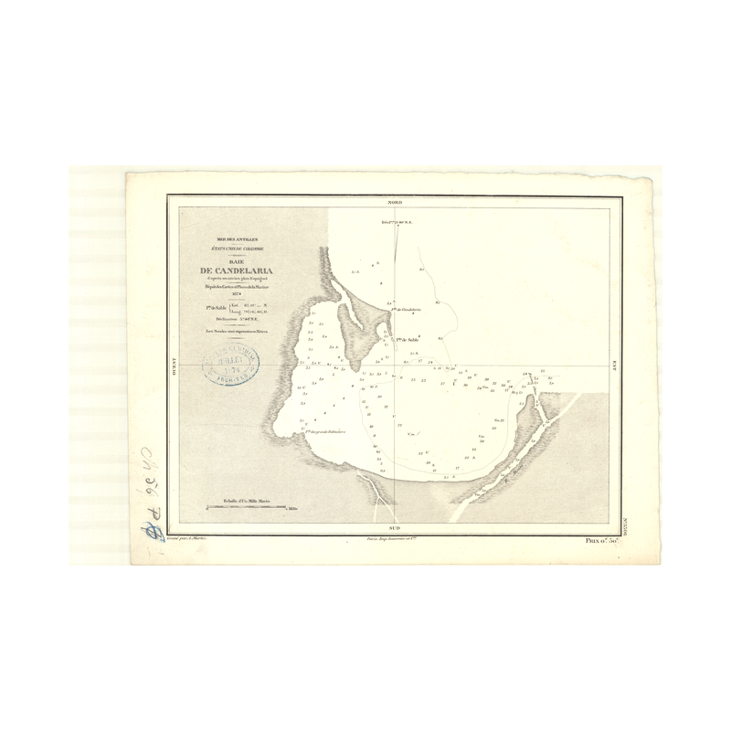 Reproduction carte marine ancienne - 3306 - CANDELARIA (Baie) - COLOMBIE - ATLANTIQUE, AMERIQUE DU SUD (Côte Nord), ANTILLES (Me