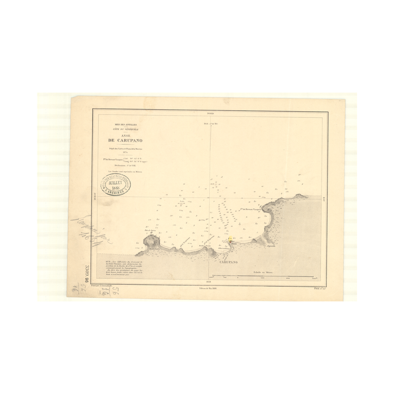 Reproduction carte marine ancienne Shom - 3309 - CARUPANO (Anse) - VENEZUELA - Atlantique,AMERIQUE de SUD (Côte Nord),A