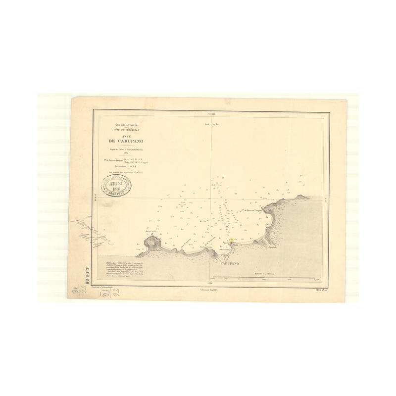 Reproduction carte marine ancienne - 3309 - CARUPANO (Anse) - VENEZUELA - ATLANTIQUE, AMERIQUE DU SUD (Côte Nord), ANTILLES (Mer
