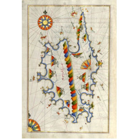 Reproduction carte marine ancienne portulan Turc de la Corse en 1525 sens verticale