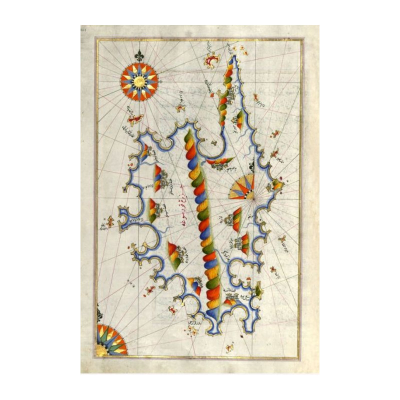 Carte marine ancienne Portulan Turc de la Corse en 1525 sens verticale