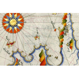Reproduction of old nautical chart of Turkish portulan of Corsica in 1525 vertical direction