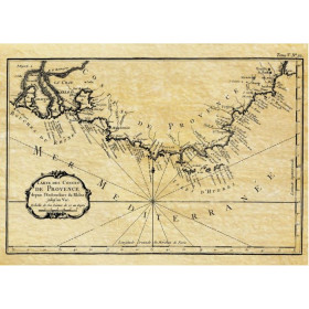 Reproduction carte marine ancienne Portulan de la Provence en 1764