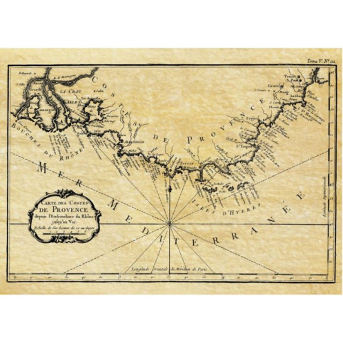 Reproduction of old nautical chart of Provence in 1764