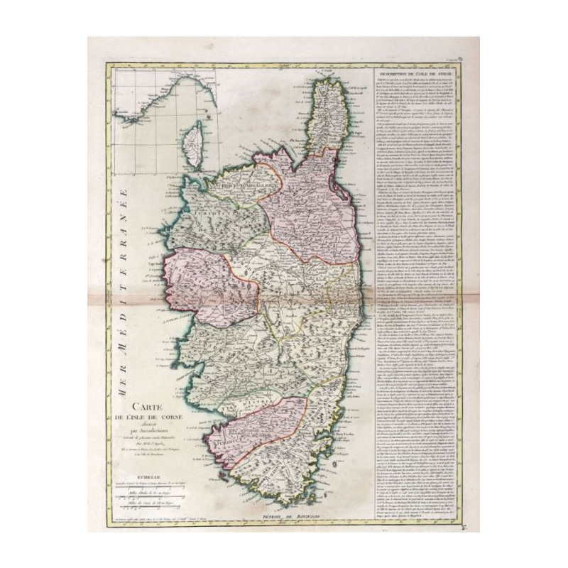 Reproduction carte marine ancienne de la Corse en 1763