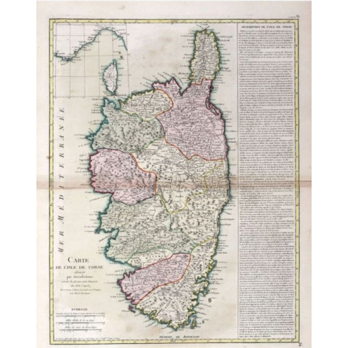 Reproduction of old nautical chart of Corsica in 1763