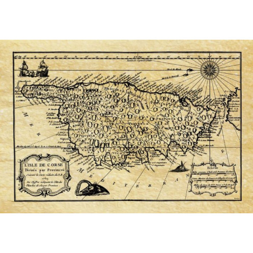Reproduction carte marine ancienne de la Corse en 1769 Reproduction carte marine ancienne de la Corse en 1769