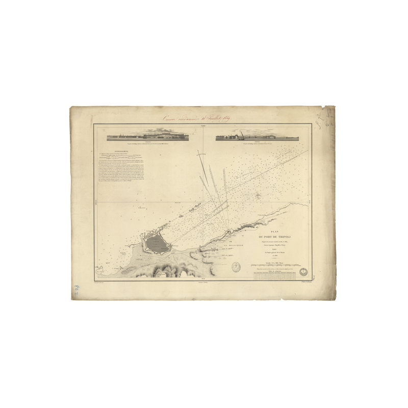 Reproduction carte marine ancienne Shom - 842 - TRIPOLI (Port) - LIBYE - MEDITERRANEE,AFRIQUE (Côte Nord) - (1836 - ?)