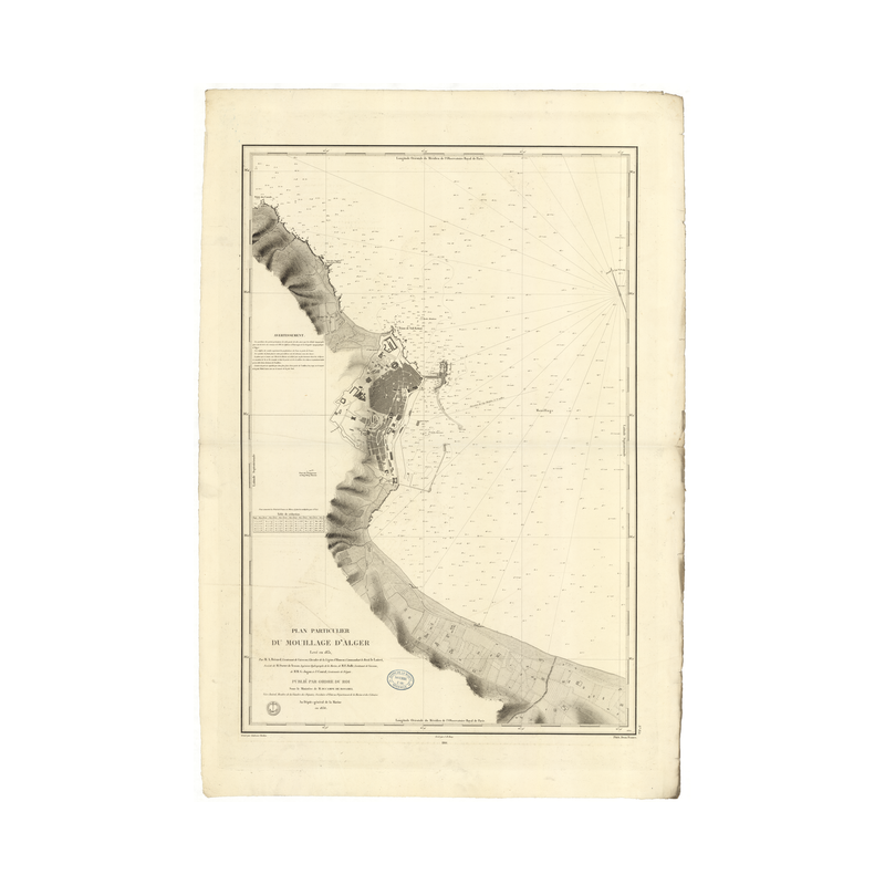 Reproduction carte marine ancienne Shom - 850 - ALGER (Mouillage) - ALGERIE - MEDITERRANEE,AFRIQUE (Côte Nord) - (1836