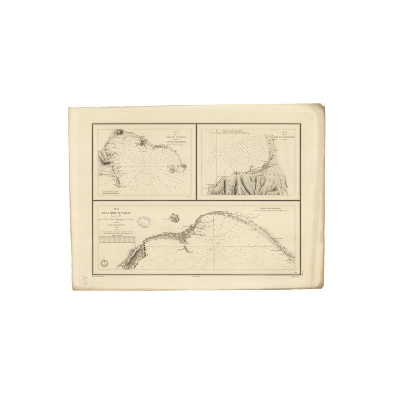 Reproduction carte marine ancienne - 873 - NAPLES (Golfe), POUZZOLE (Baie), POZZUOLI (Baie) - ITALIE (Côte Ouest) - MEDITERRANEE