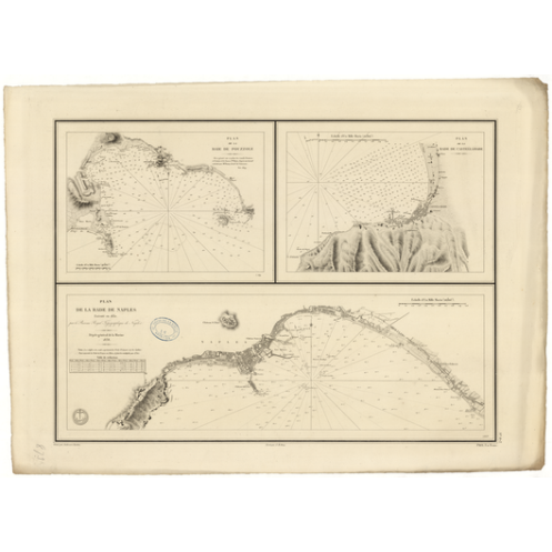 Reproduction carte marine ancienne Shom - 873 - NAPLES (Golfe), pOUZZOLE (Baie), pOZZUOLI (Baie) - ITALIE (Côte Ouest)