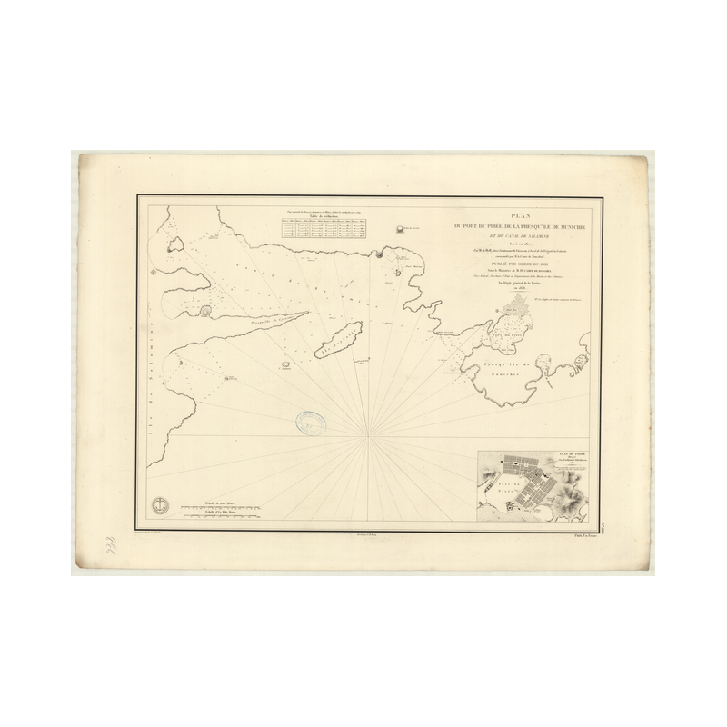 Reproduction carte marine ancienne Shom - 886 - SALAMINE (Détroit) - GRECE - MEDITERRANEE,EGEE (Mer) - (1838 - ?)