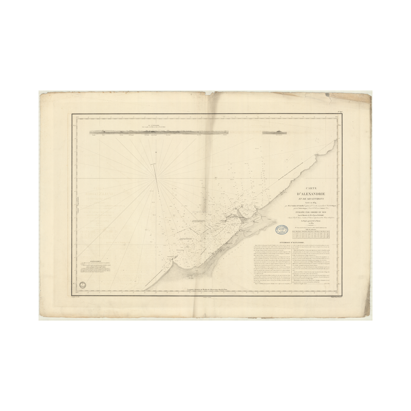 Reproduction carte marine ancienne Shom - 896 - ALEXANDRIE (Abords) - EGYPTE - MEDITERRANEE,AFRIQUE (Côte Nord) - (1839