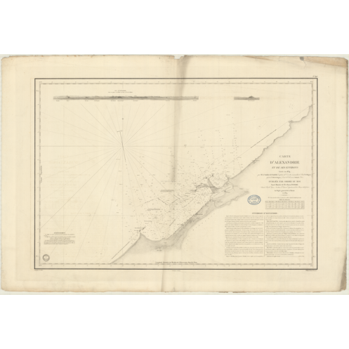 Reproduction carte marine ancienne Shom - 896 - ALEXANDRIE (Abords) - EGYPTE - MEDITERRANEE,AFRIQUE (Côte Nord) - (1839