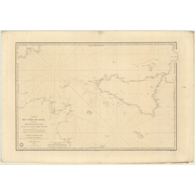 Reproduction carte marine ancienne Shom - 906 - SICILE, SARDAIGNE (Côte Nord) - TUNISIE (Côte Nord-Est) - MEDITERRANEE