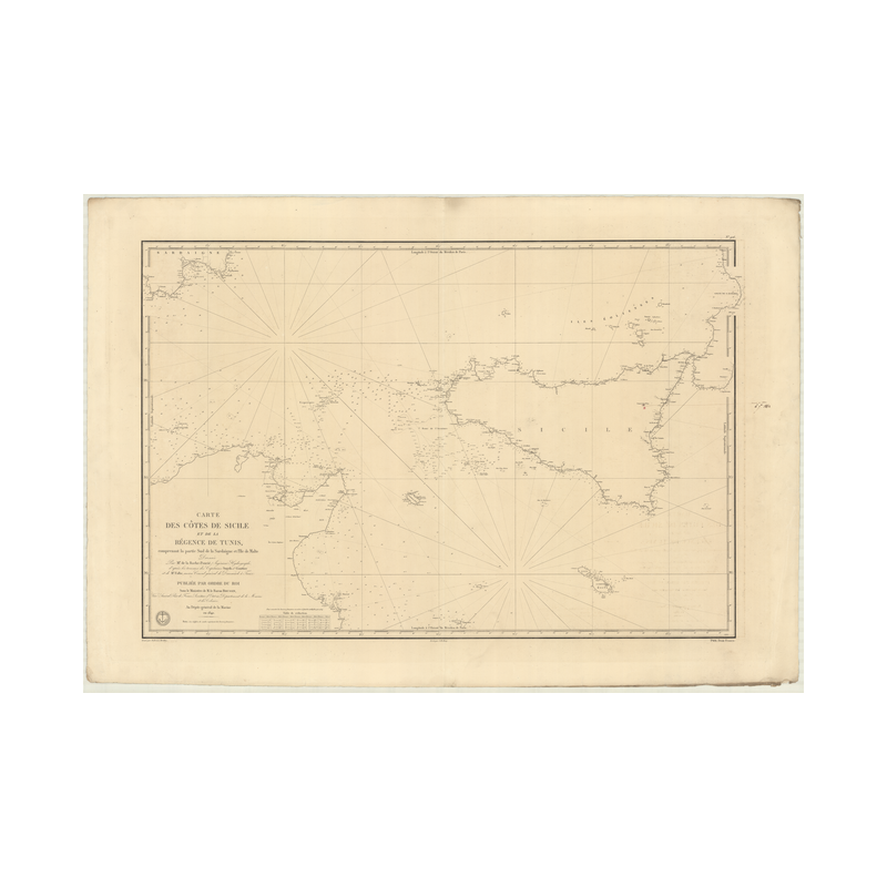 Reproduction carte marine ancienne Shom - 906 - SICILE, SARDAIGNE (Côte Nord) - TUNISIE (Côte Nord-Est) - MEDITERRANEE