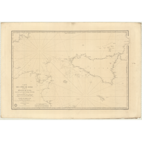 Reproduction carte marine ancienne Shom - 906 - SICILE, SARDAIGNE (Côte Nord) - TUNISIE (Côte Nord-Est) - MEDITERRANEE