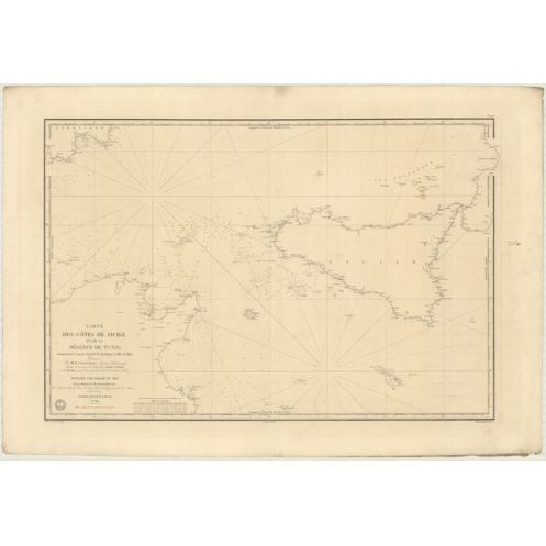Carte marine ancienne - 906 - SICILE, SARDAIGNE (Côte Nord) - TUNISIE (Côte Nord-Est) - MEDITERRANEE, AFRIQUE (Côte Nord) - (184