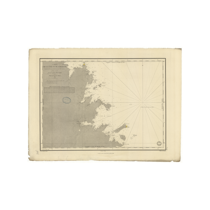 Reproduction carte marine ancienne Shom - 916 - SARDAIGNE (Côte Nord-Est), BISCIE (île), BRANDINCHI (Port) - MEDITERRA