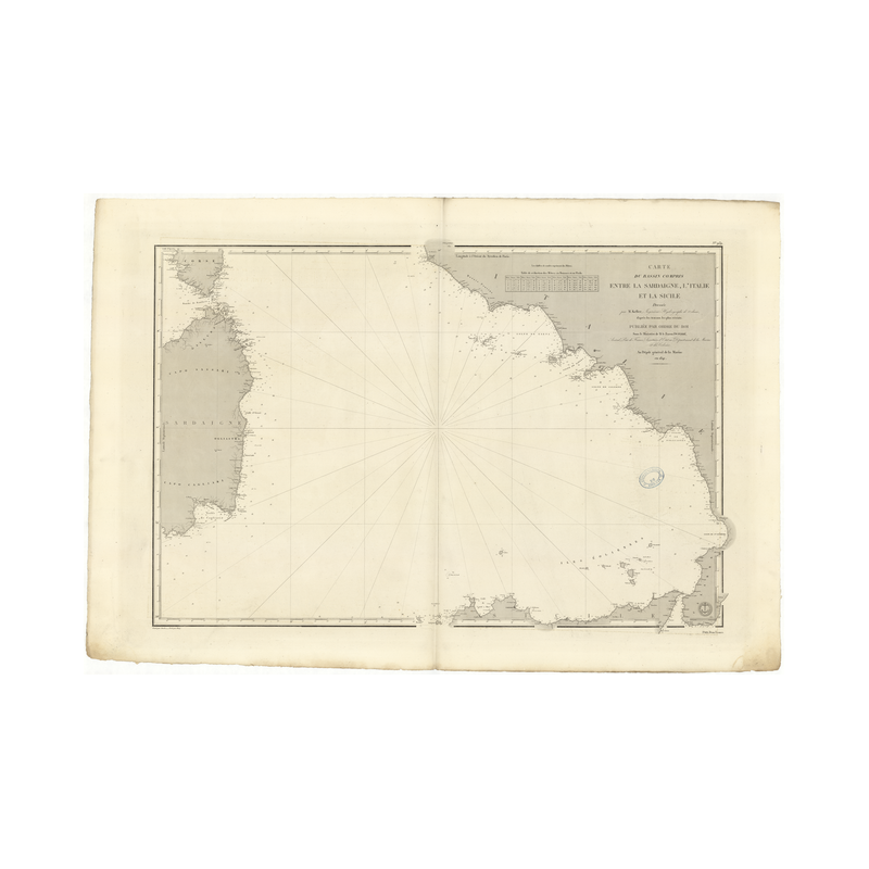 Reproduction carte marine ancienne Shom - 939 - SICILE - SARDAIGNE,ITALIE - MEDITERRANEE,TYRRHENIENNE (Mer) - (1841 - ?)