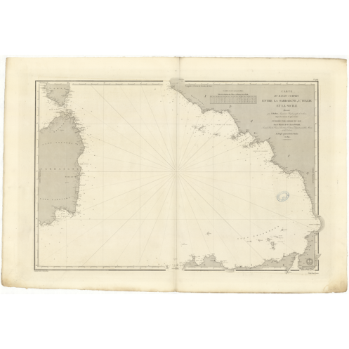 Reproduction carte marine ancienne Shom - 939 - SICILE - SARDAIGNE,ITALIE - MEDITERRANEE,TYRRHENIENNE (Mer) - (1841 - ?)
