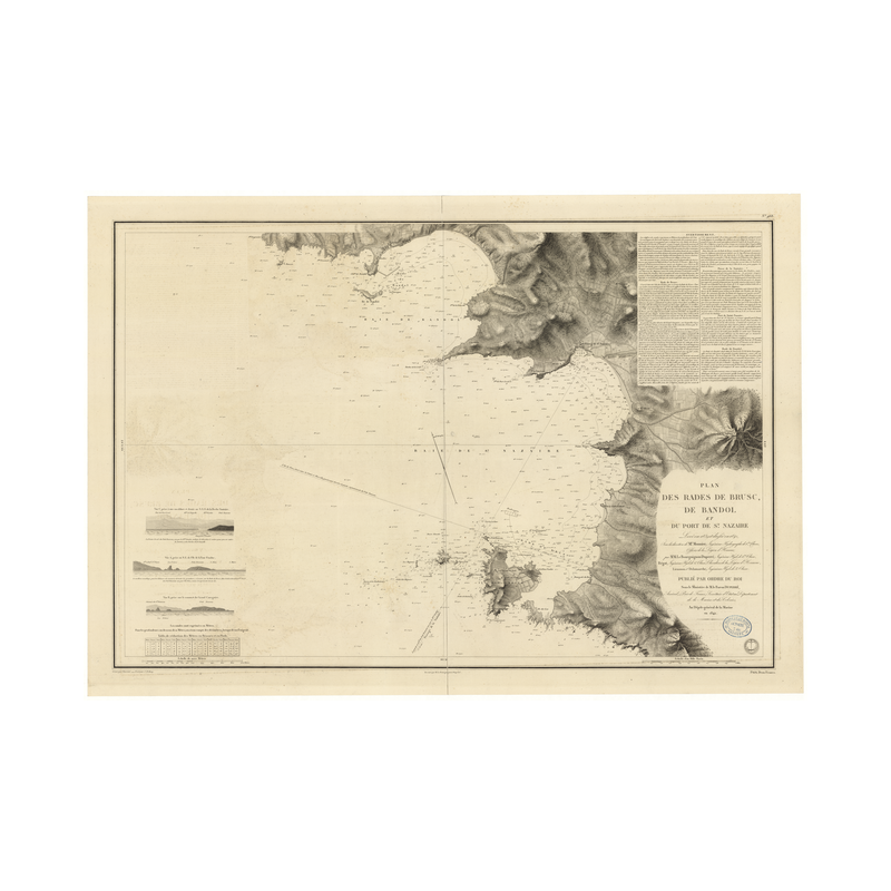 Reproduction carte marine ancienne - 968 - LION (Golfe), BANDOL (Baie), SAINT-NAZAIRE (Baie), BRUSC (Baie) - FRANCE (Côte Sud) -