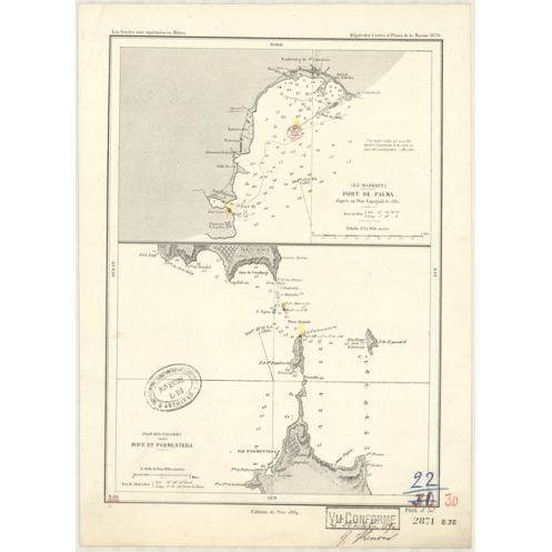 Reproduction of old nautical chart - 2871 - BALEARES (îles), MAJORQUE (île), PALMA (Port) - MEDITERRANEE - (1870 - 1893)