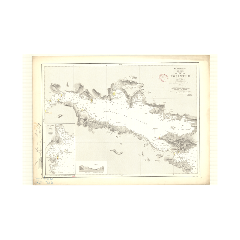 Reproduction carte marine ancienne Shom - 3062 - CORINTHE (Golfe), LEPANTE (Golfe) - GRECE - MEDITERRANEE - (1872 - 1900