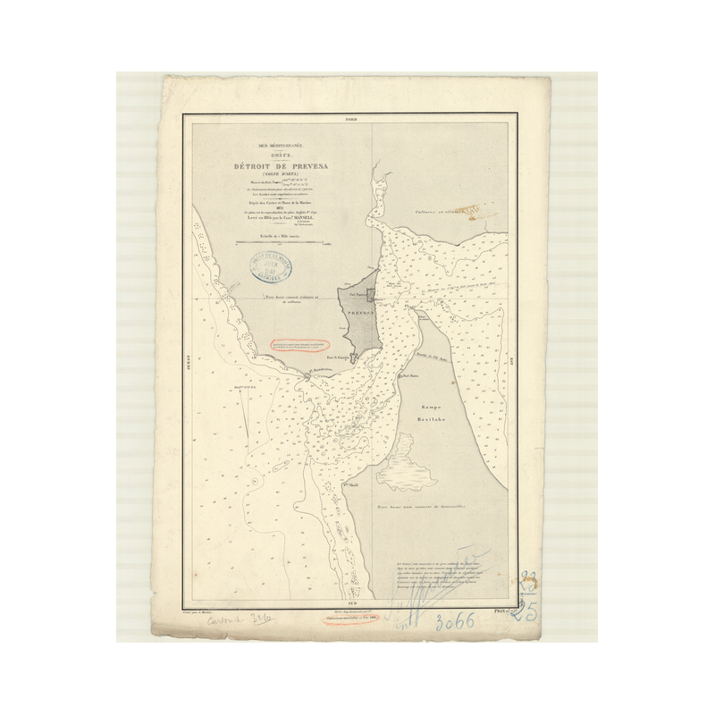 Reproduction carte marine ancienne - 3066 - ARTA (Golfe), PREVESA (Détroit) - GRECE - MEDITERRANEE, IONIENNE (Mer) - (1872 - ?)