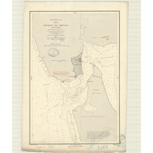 Reproduction carte marine ancienne Shom - 3066 - ARTA (Golfe), pREVESA (Détroit) - GRECE - MEDITERRANEE,IONIENNE (Mer)