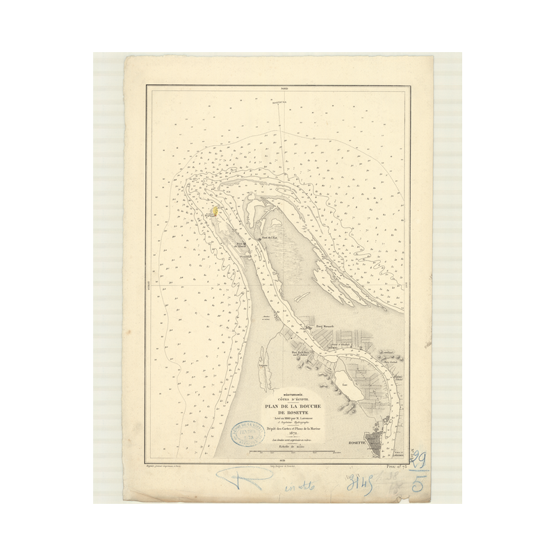 Reproduction carte marine ancienne Shom - 3145 - ROSETTE (Bouche) - EGYPTE (Côte Nord) - MEDITERRANEE,AFRIQUE (Côte No