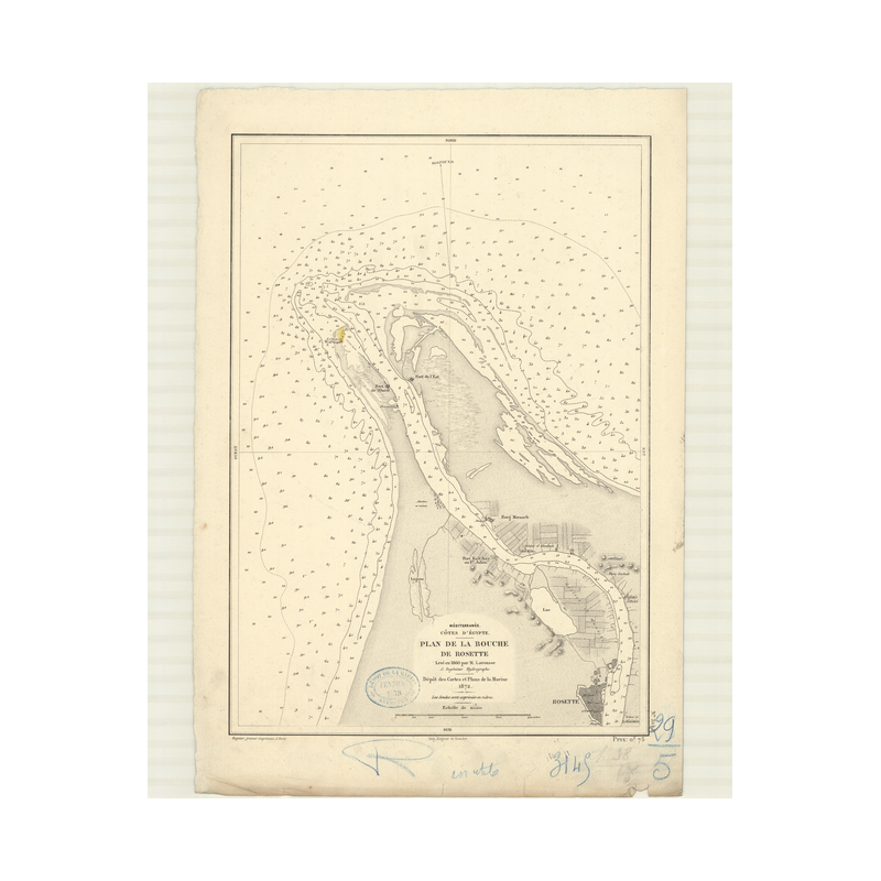Reproduction carte marine ancienne - 3145 - ROSETTE (Bouche) - EGYPTE (Côte Nord) - MEDITERRANEE, AFRIQUE (Côte Nord) - (1872 -
