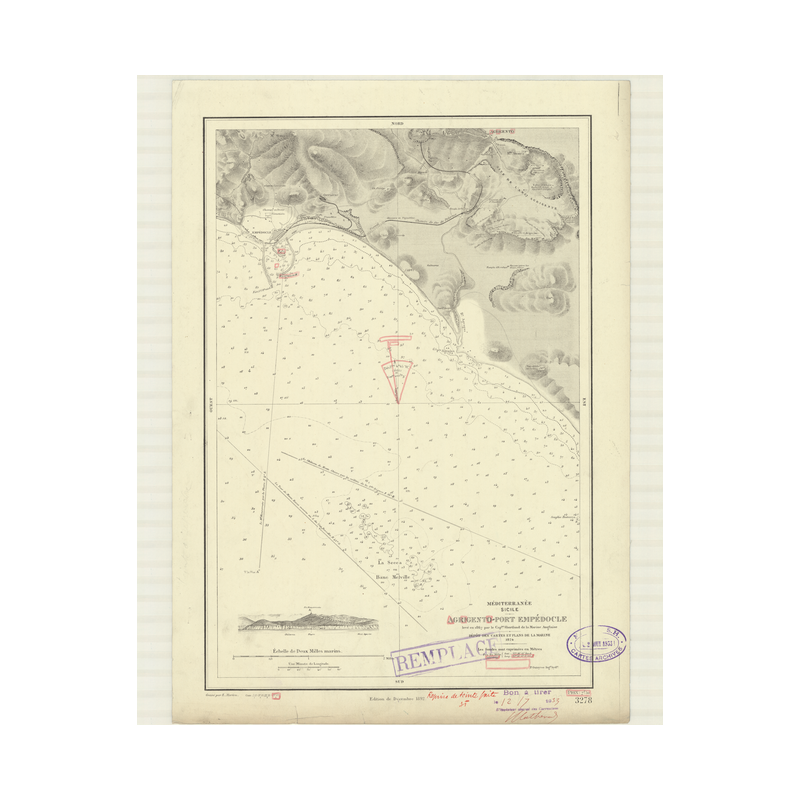 Reproduction carte marine ancienne - 3278 - SICILE (Côte Sud-Ouest), EMPEDOCLE (Port), GIRGENTI-PORT EMPEDOCLE - MEDITERRANEE -