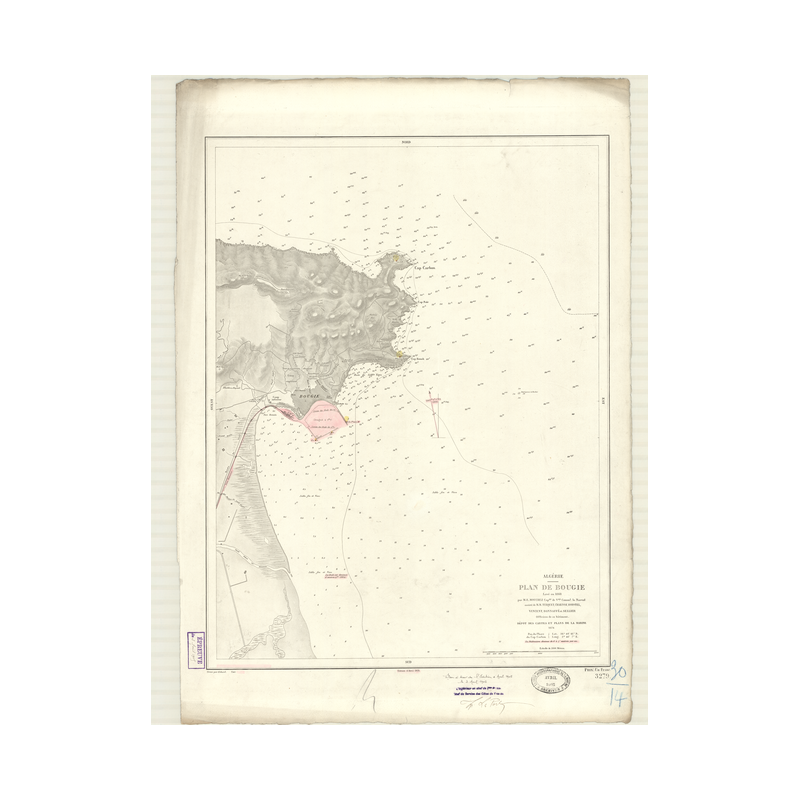 Reproduction carte marine ancienne Shom - 3279 - BOUGIE, BEJAIA - ALGERIE - MEDITERRANEE,AFRIQUE (Côte Nord) - (1874 -