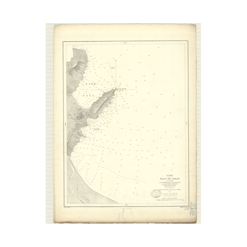 Reproduction carte marine ancienne Shom - 3280 - COLLO (Port) - ALGERIE - MEDITERRANEE,AFRIQUE (Côte Nord) - (1874 - ?)