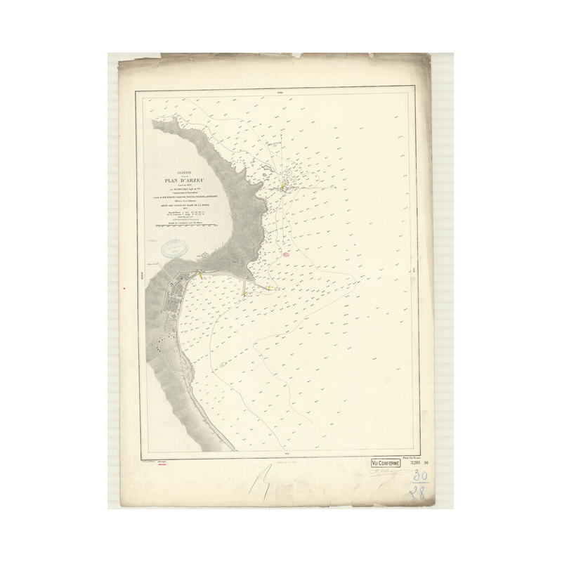Reproduction carte marine ancienne Shom - 3281 - ARZEU, ARZEW - ALGERIE - MEDITERRANEE,AFRIQUE (Côte Nord) - (1874 - 19
