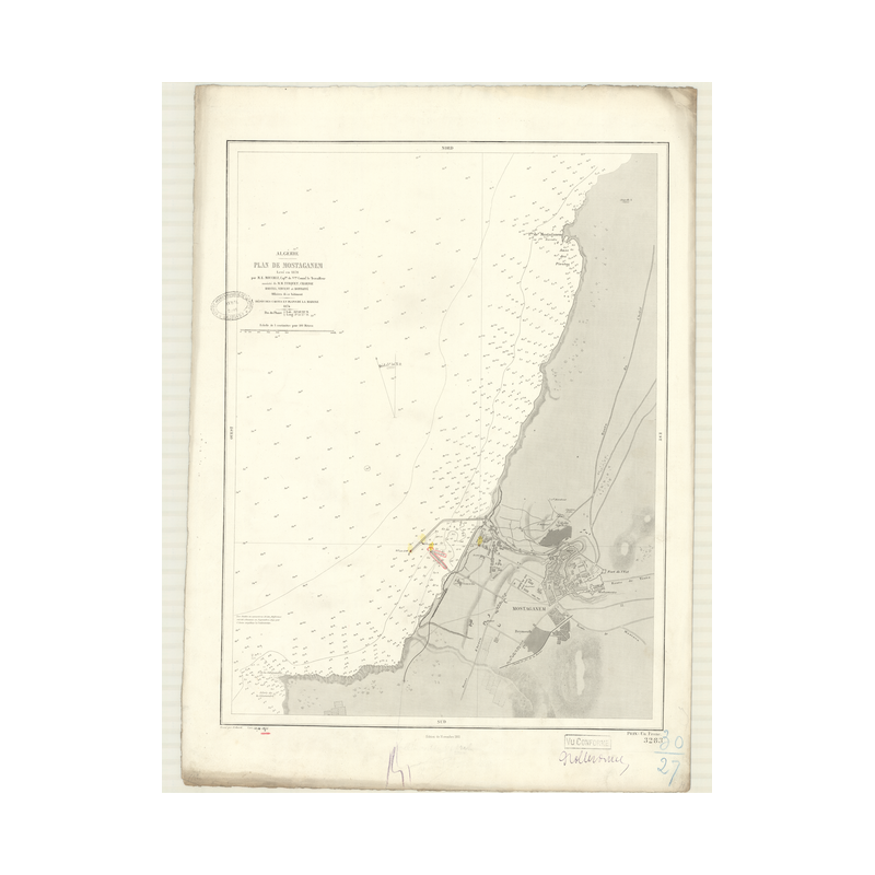 Reproduction carte marine ancienne Shom - 3283 - MOSTAGANEM (Port) - ALGERIE - MEDITERRANEE,AFRIQUE (Côte Nord) - (1874