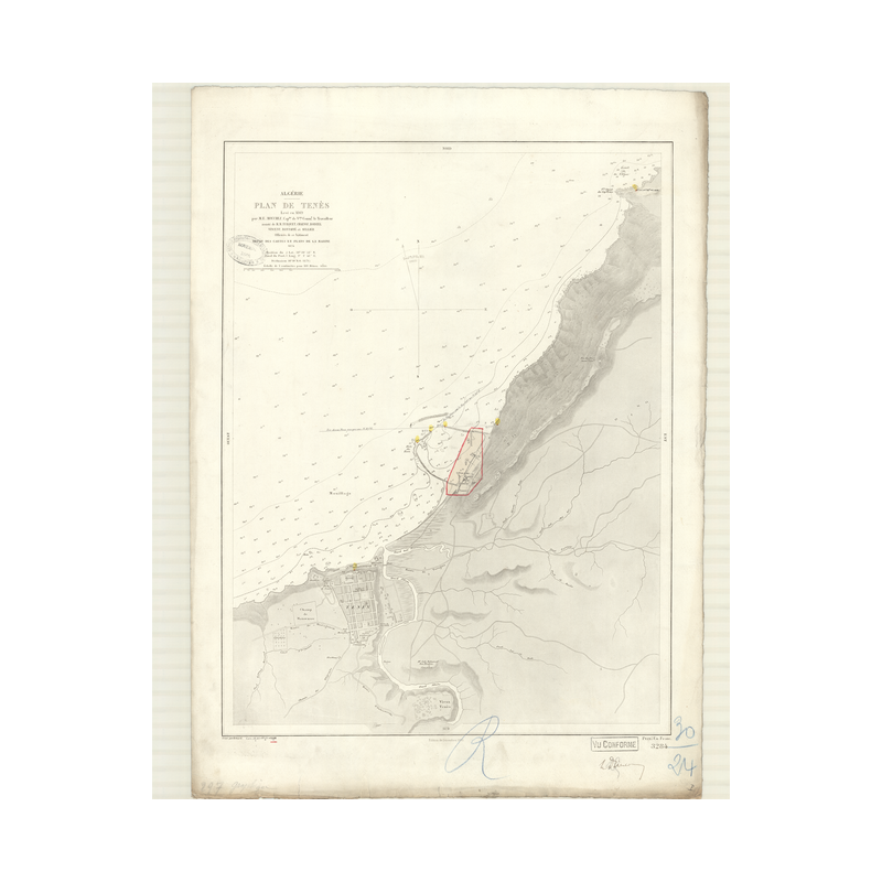 Reproduction carte marine ancienne Shom - 3284 - TENEZ (Port), TENES (Port) - ALGERIE - MEDITERRANEE,AFRIQUE (Côte Nord