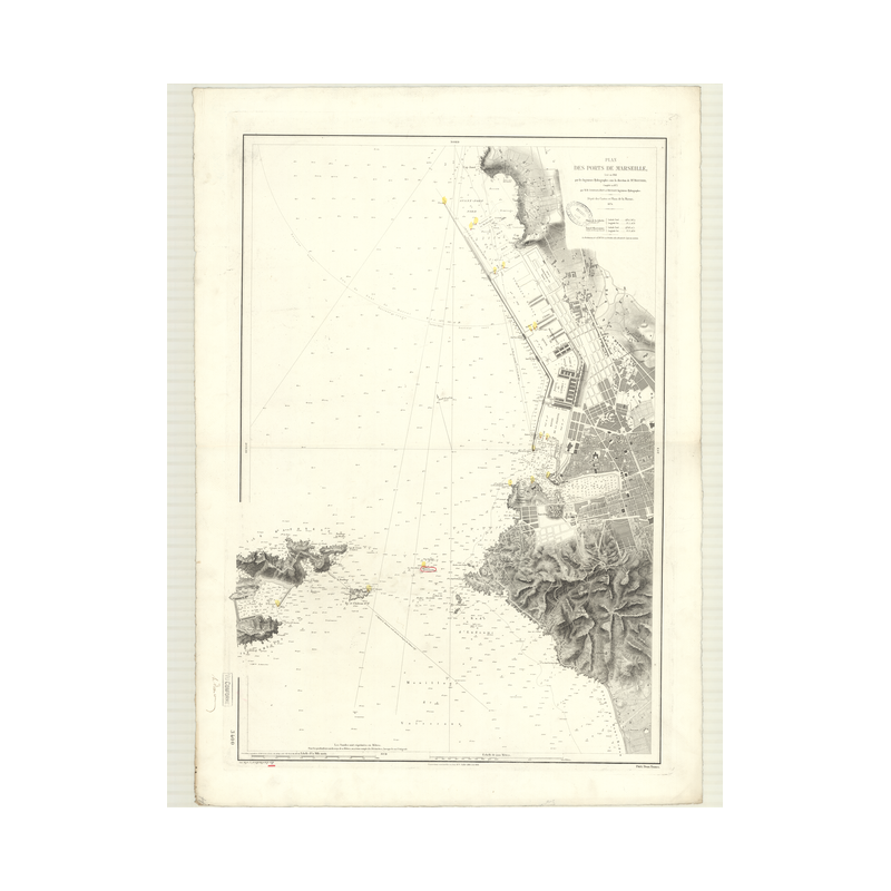 Reproduction carte marine ancienne Shom - 3400 - LION (Golfe), MARSEILLE (Port) - FRANCE (Côte Sud) - MEDITERRANEE - (1