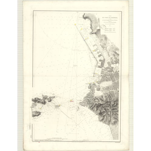 Carte marine ancienne - 3400 - LION (Golfe), MARSEILLE (Port) - FRANCE (Côte Sud) - MEDITERRANEE - (1874 - 1908)