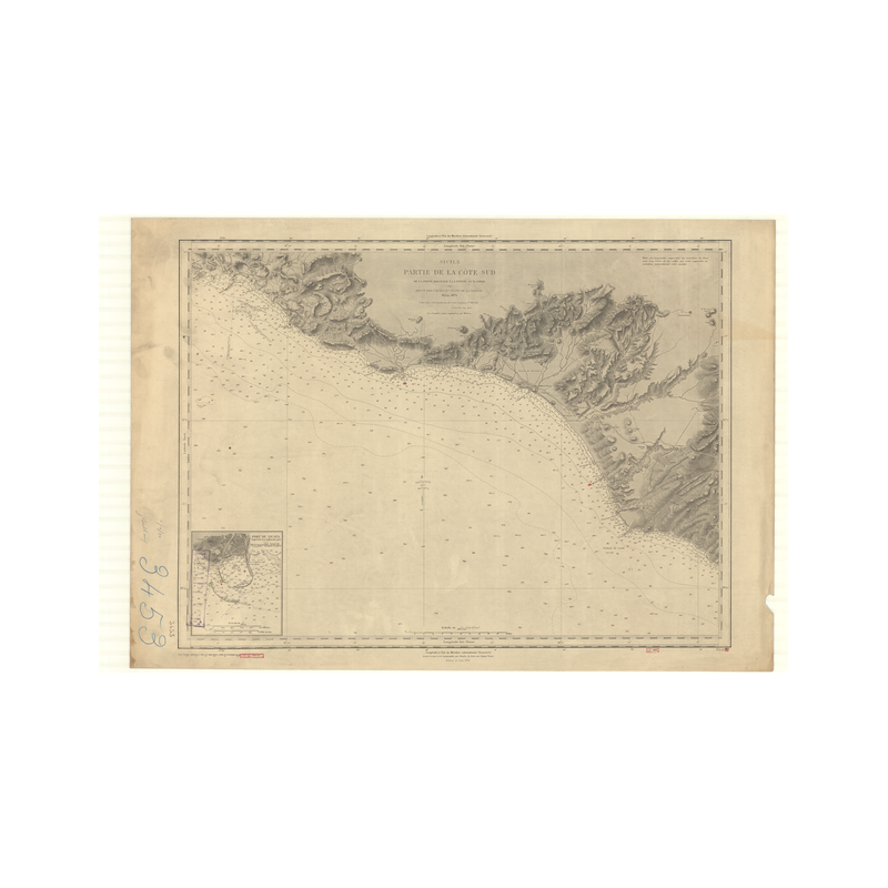 Reproduction carte marine ancienne - 3453 - SICILE (Côte Sud), SCALAMBRI (Pointe), ROSSELLO (Pointe) - MEDITERRANEE - (1875 - 20